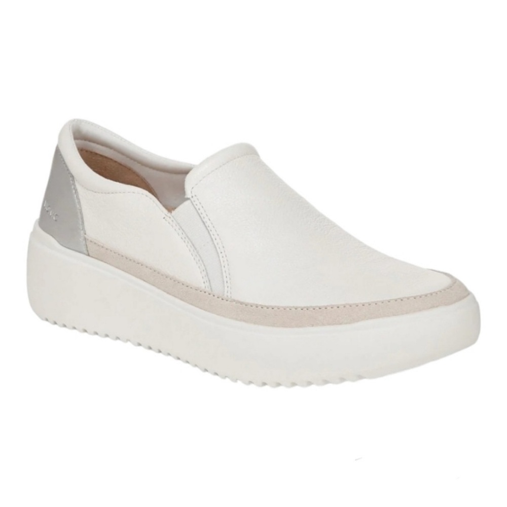 Vionic Womens Kearny White Leather Platform Slip-On Sneakers 8 M